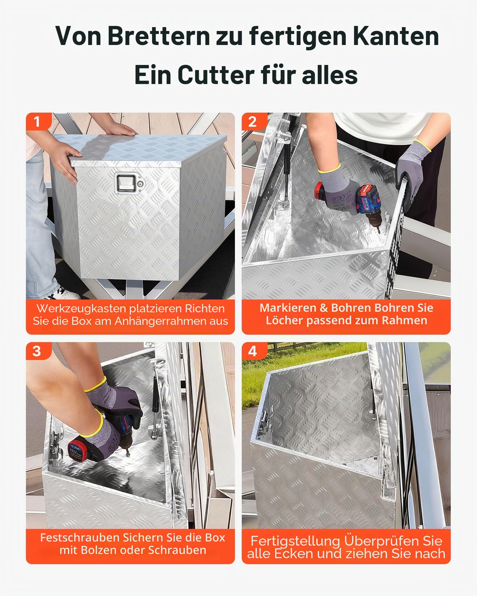 VEVOR Deichselbox Truckbox 737 x 410 x 457 mm aus Aluminium, 50 kg Belastbare Werkzeugaufbewahrungsbox mit Schloss & Schlüsseln, Anhängerbox für Pickup-Ladeflächen Wohnmobile SUVs Geländewagen, Silber