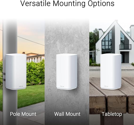 ASUS ZenWiFi BD5 Outdoor Dual-Band WiFi 7 Mesh, 5000 Mbps, Coverage up to 15,000 sq. ft. Outdoors(1pk), Dual 2.5G Ports, IP65, PoE+AC Powered, Wall and Pole Mount, VPNs