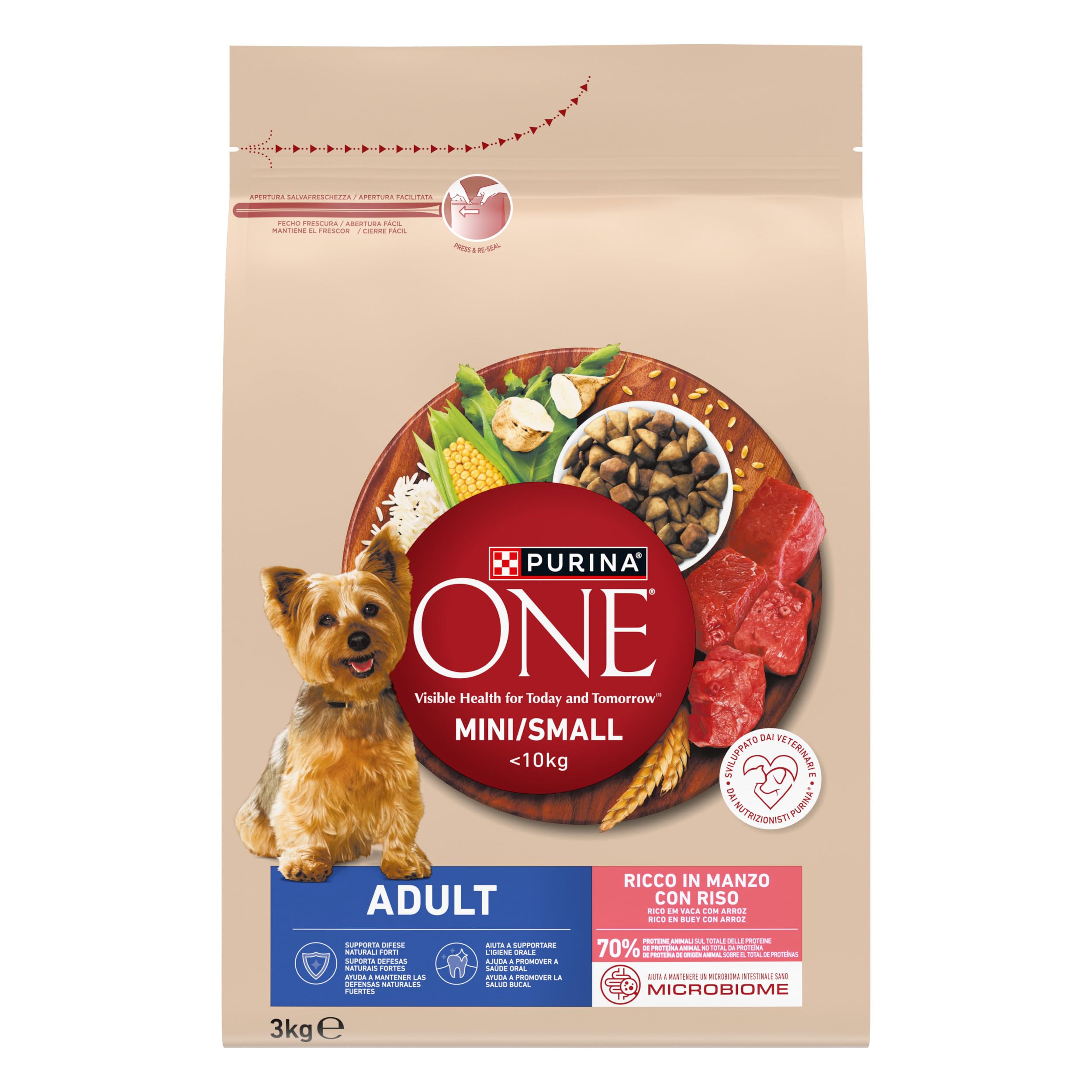 Purina ONE MINI Crocchette Cani Adult con Manzo e Riso, 1 Sacco da 3 Kg