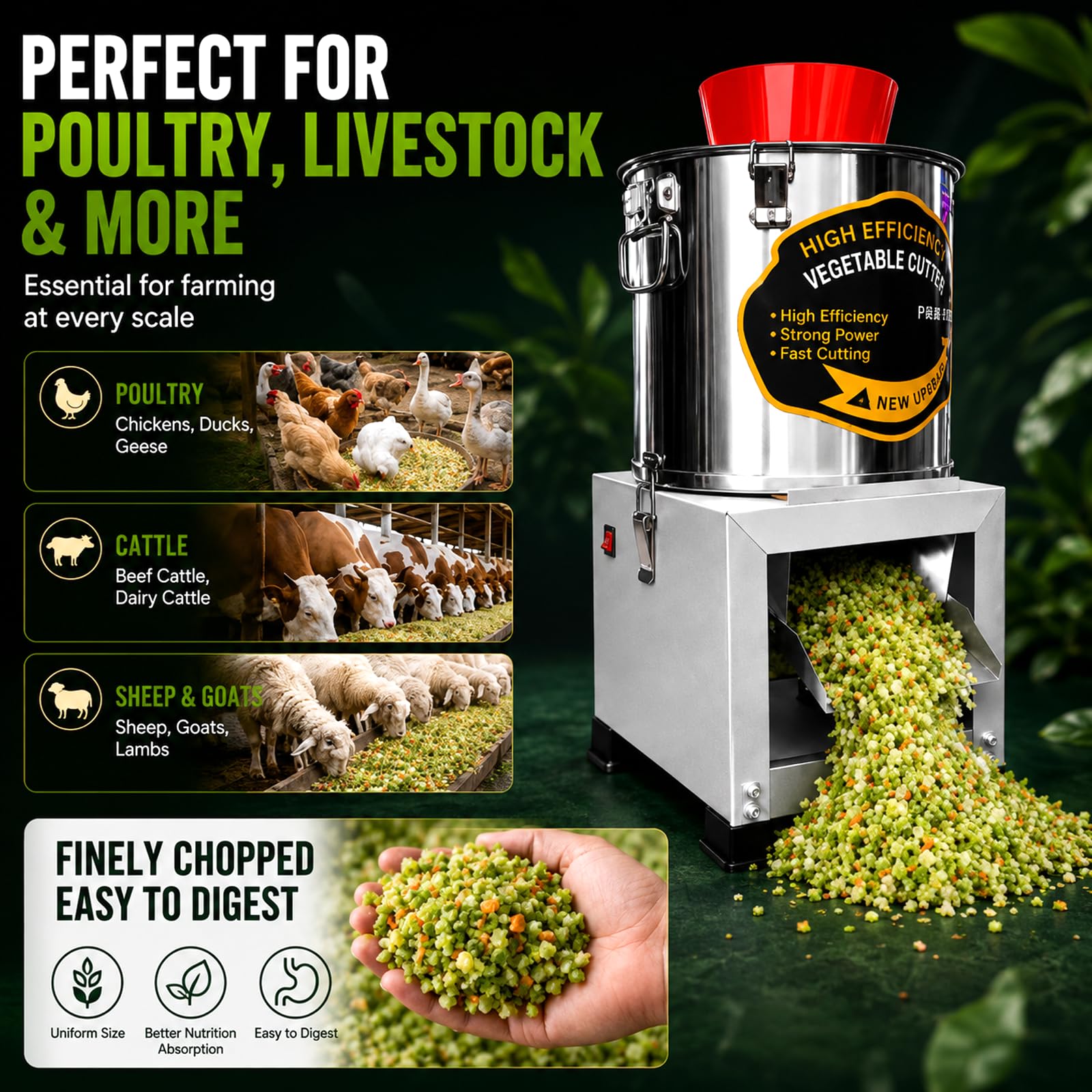 Picadora Eléctrica Comercial De Verduras, Procesador De Alimentos Multifuncional De Acero Inoxidable, Con Boca De Entrada Ancha De 32 Cm; Trituradora De Alimentos Para Aves Y Repollo 2200W