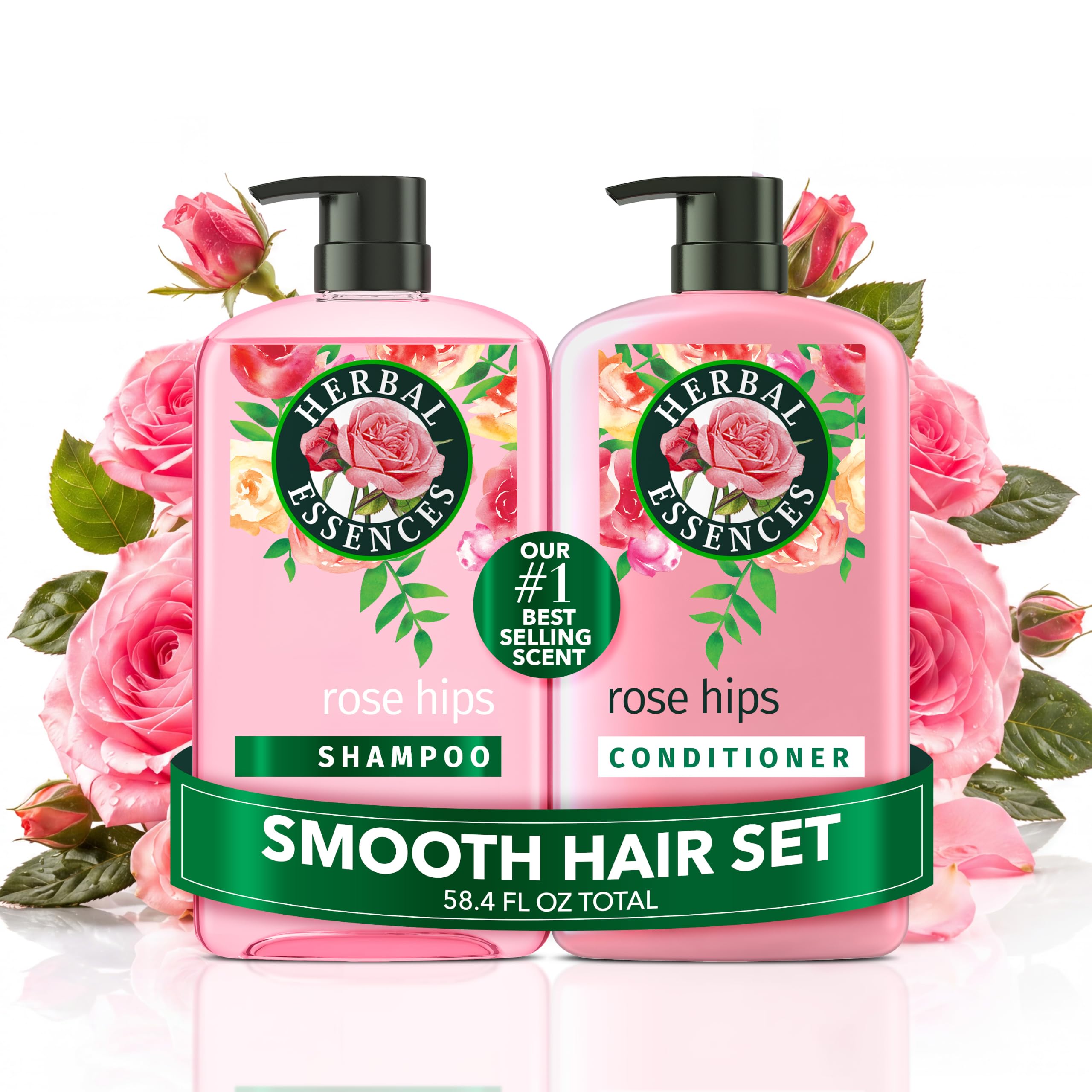 Herbal Essences Shampoo & Conditioner Set, Rose Hips - Smooth Collection, Paraben-Free, Color-Safe, Shiny Hair with Jojoba & Vitamin E, 29.2 Fl Oz Eac