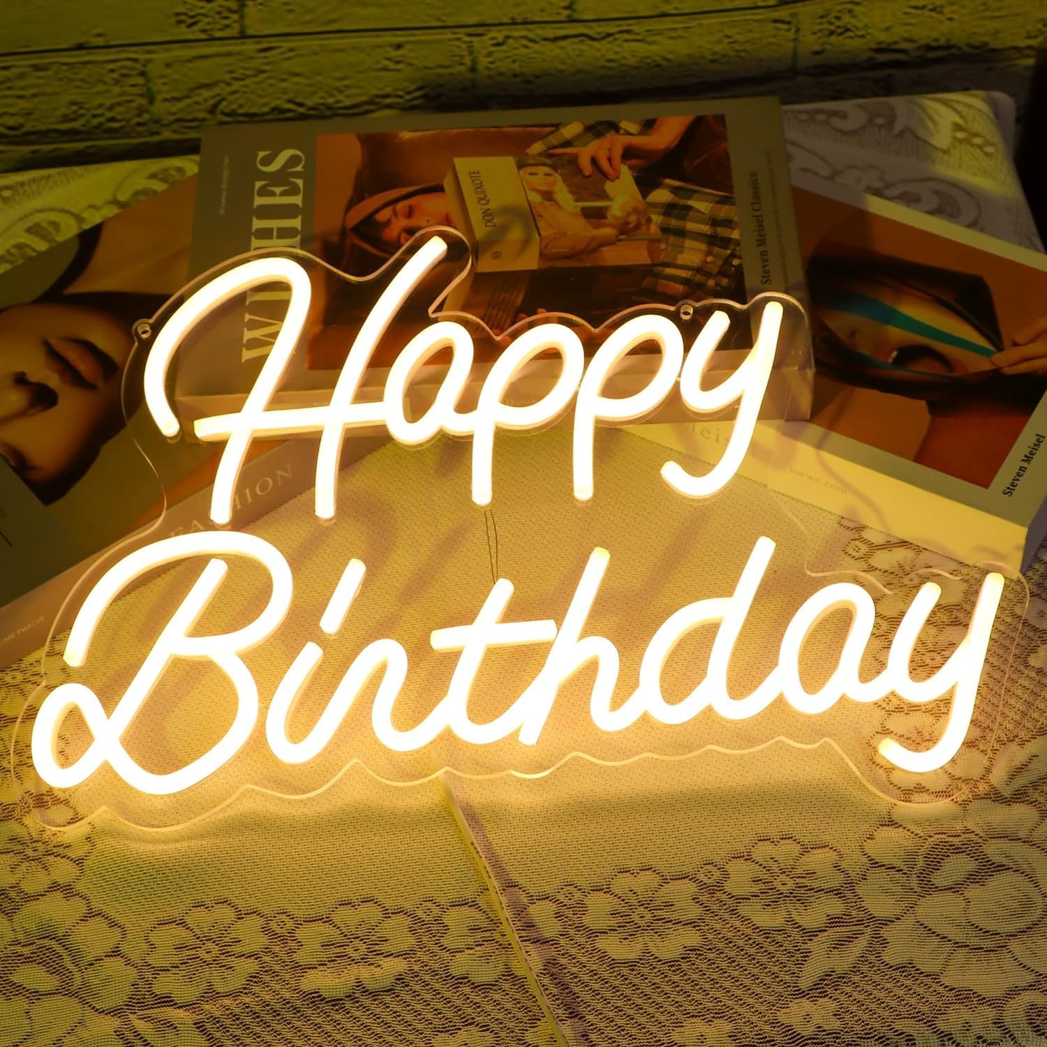 Neon Happy Birthday Sign Wall Decoration Lights Wedding Bar Cafe Christmas Home Party Decoration Kids Gift with Dimmable Switch Reusable Happy Birthday LED Neon 18 x 12 Inch-image-6