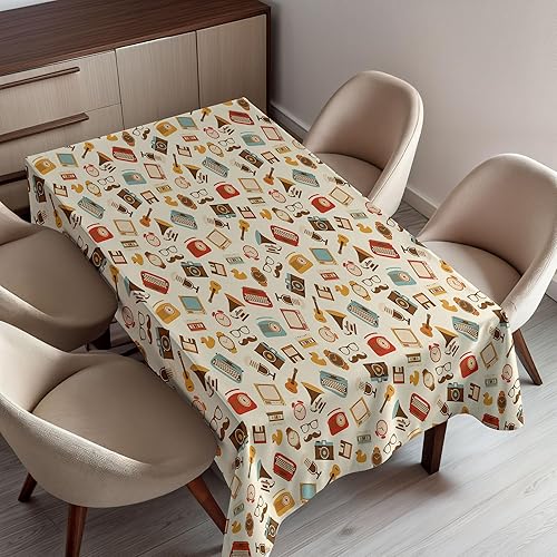 Ambesonne Mantel vintage, diseño retro, reloj despertador, máquina de escribir, gramófono, radio, funda rectangular para mesa para comedor, cocina,