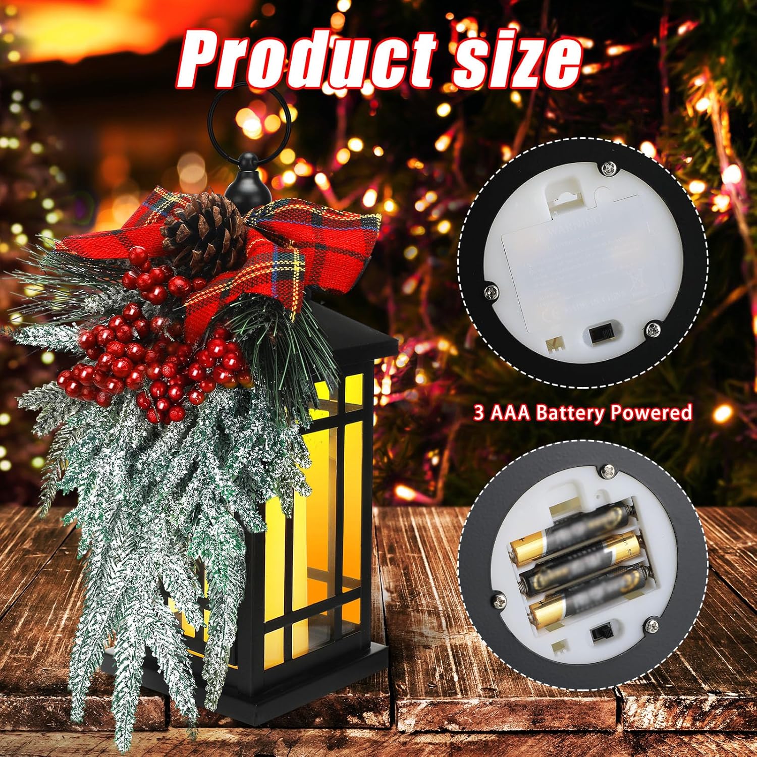 2 Set Christmas Lanterns Porch Decorations with LED Flickering Flameless Candle 14 Inch Vintage Hanging Lantern Centerpieces for Tables Indoor Outdoor Porch Decor(Trendy)