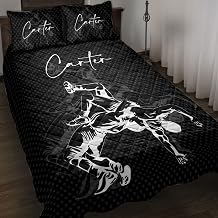 OhaPrints Custom Wrestling Black Shadow Wrestler Gift Idea Personalized Name Quilt Blanket & Pillowcases, Quilts Bedding Set & Pillow Cover, King Queen Double Twin Throw Full Size Bedspread Bed Sets