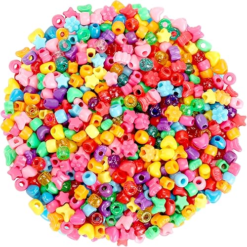 UPINS 1200 cuentas de plástico para poni, agujero grande, corazón, flor, estrella, mariposa, cuentas para hacer joyas, pulseras de amistad,