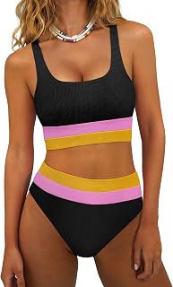 ANRABESS Bikini Sets for Women Summer 2026 High Waisted 2 Piece Bathing Suit Tummy Control Swimsuit Color Block Swimwear Price In India