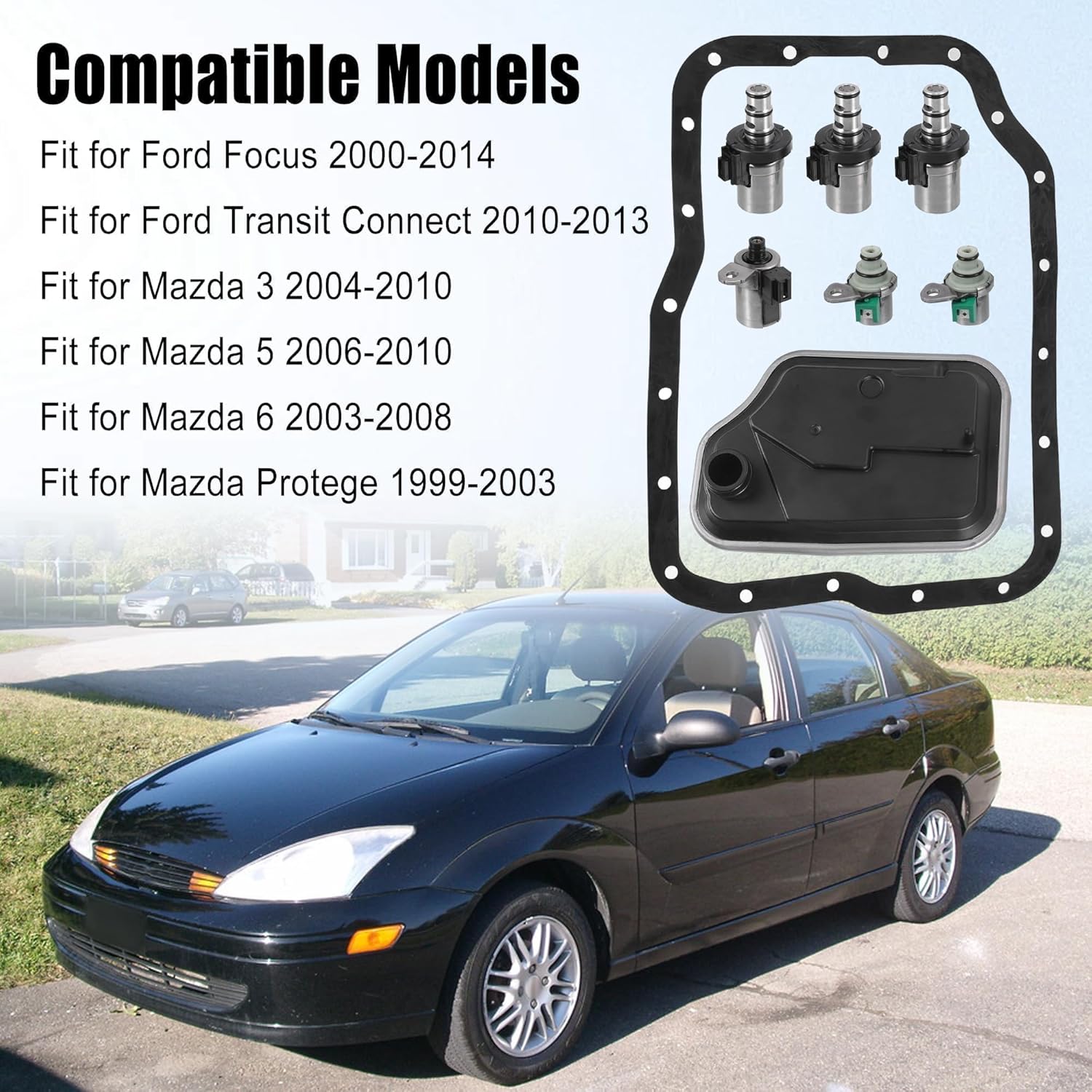4F27E Transmission Shift Solenoid & Filter Kit Fit for Mazda Protege 3 5 6 1999-2010 Compatible with Ford Focus Transit Connect 2000-2013 Replace XS4Z7A098AB FN01-21-500 4F27E