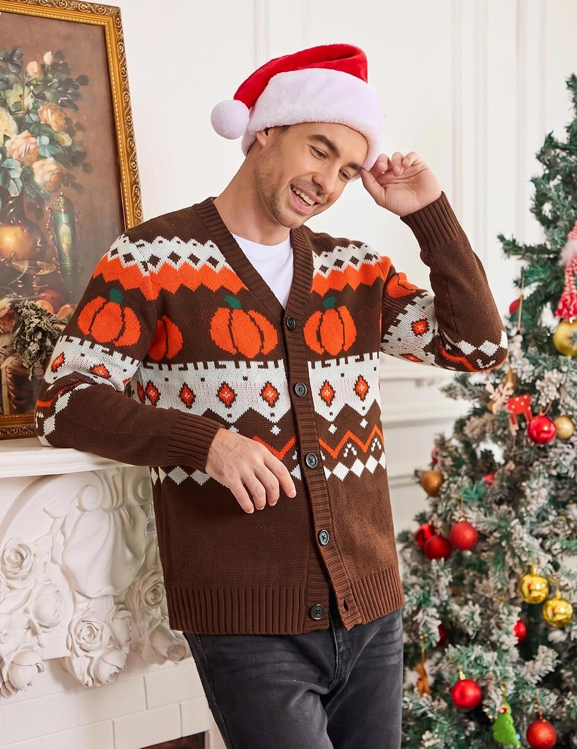 COOFANDY Mens Ugly Christmas Sweater Knitted Christmas Cardigan Sweater