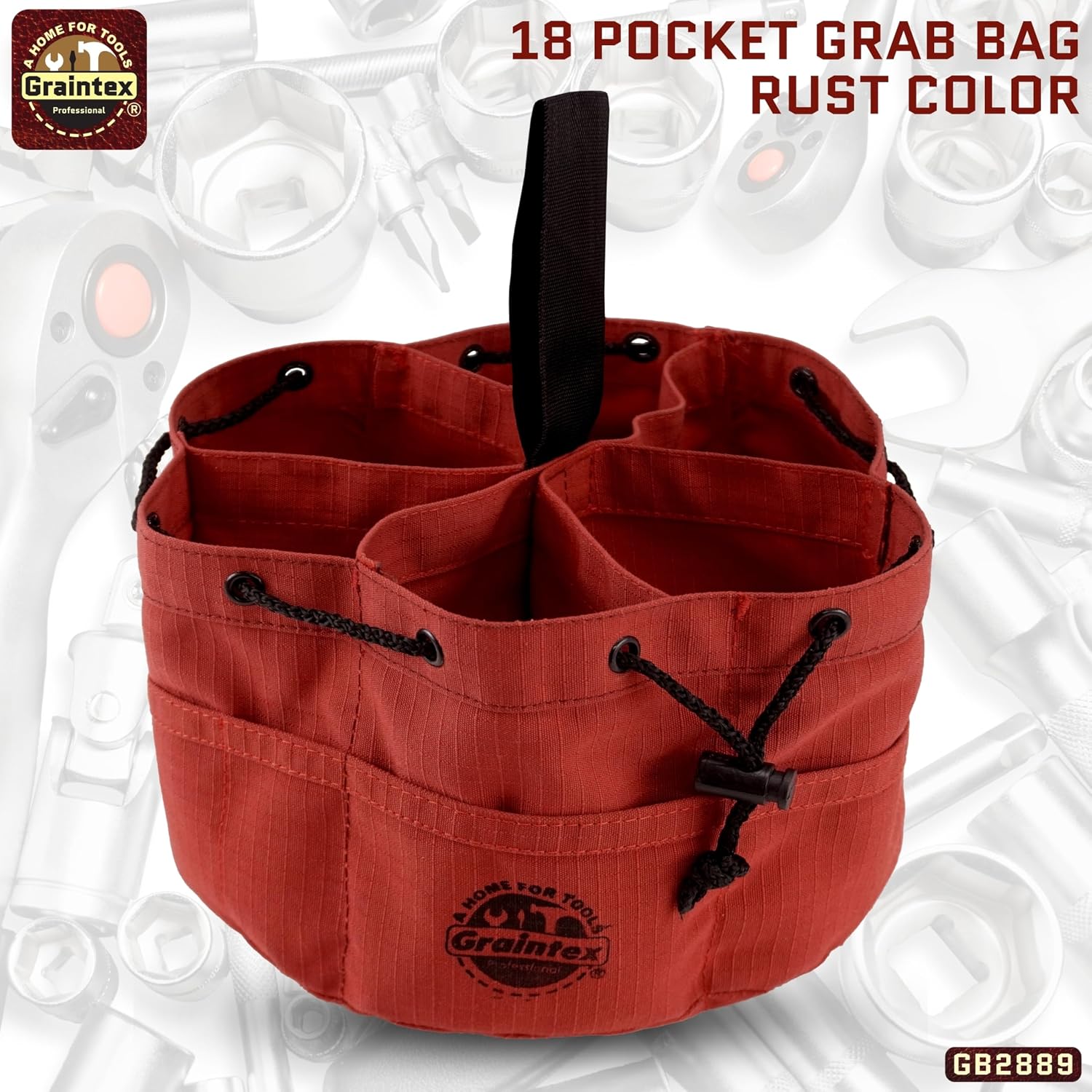 Graintex 18 Pockets Grab Bag Rip-stop Canvas Drawstring Closure, Small Part Organizer Pouch, Small Tools, Screws, Parts, Parachute Tool Bag for Efficient Storage - Rust image 2
