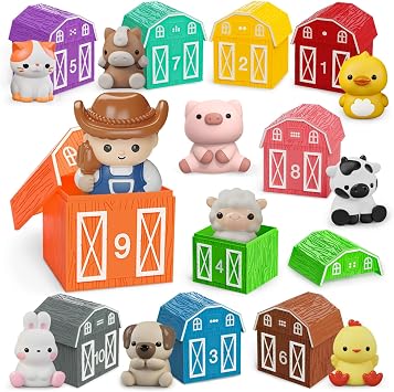 20 PCS Farm Animal Barn Playset & Finger Puppets,Farm Toys for Toddlers 1-3
