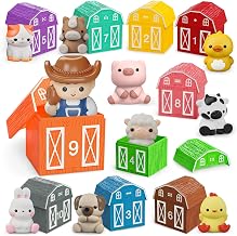 Learning Toy for Toddlers 1 2 3+ Years Old, 20 PCS Farm Animal Barn playset & Finger Puppets, Montessori toys for Kids,10 Animals & 10 Barns for Babies Boys Girls Easter Christmas Birthday Gift