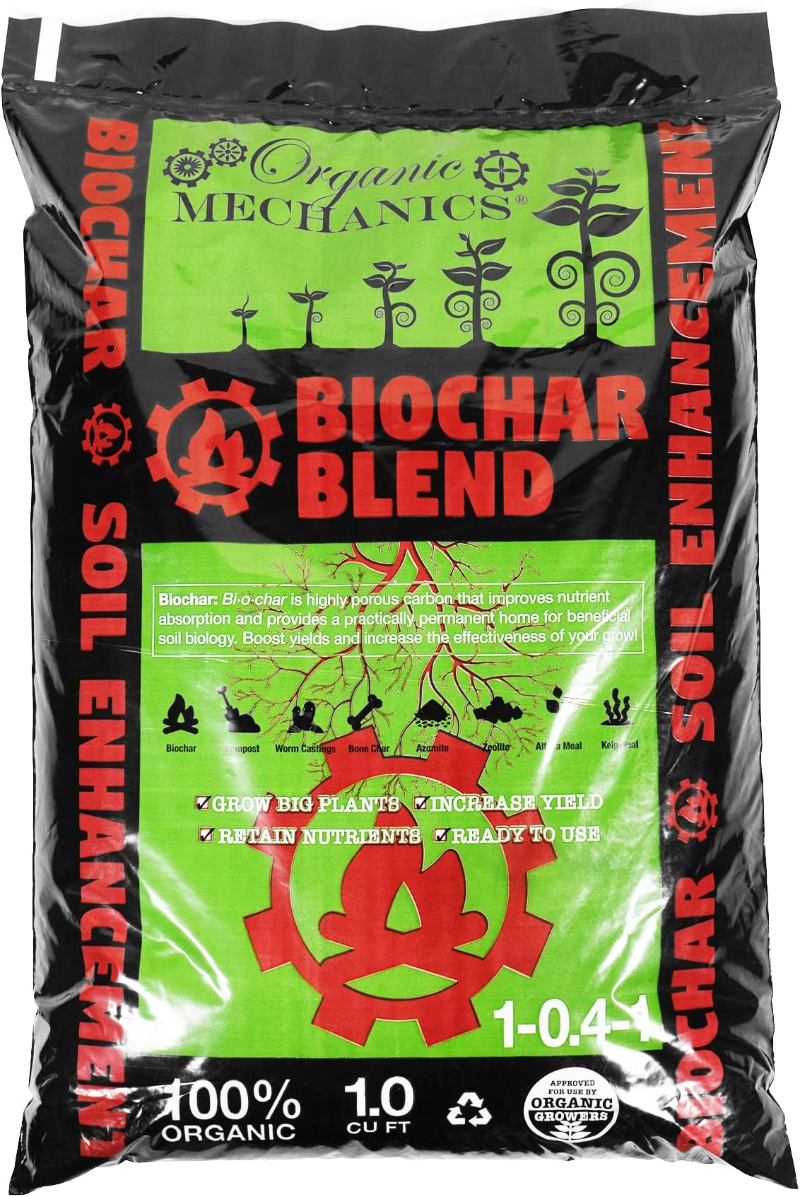 Organic Mechanics Biochar Blend Soil Amendment – 1 Cu Ft – Lifetime Amendment with Biochar, Compost, Worm Castings & Micronutrients for Bigger Plants, Higher Yields, and Healthier Soil
