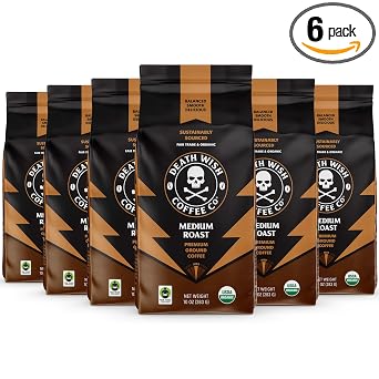 Death Wish Coffee, Medium Roast Ground Coffee, 6 pack