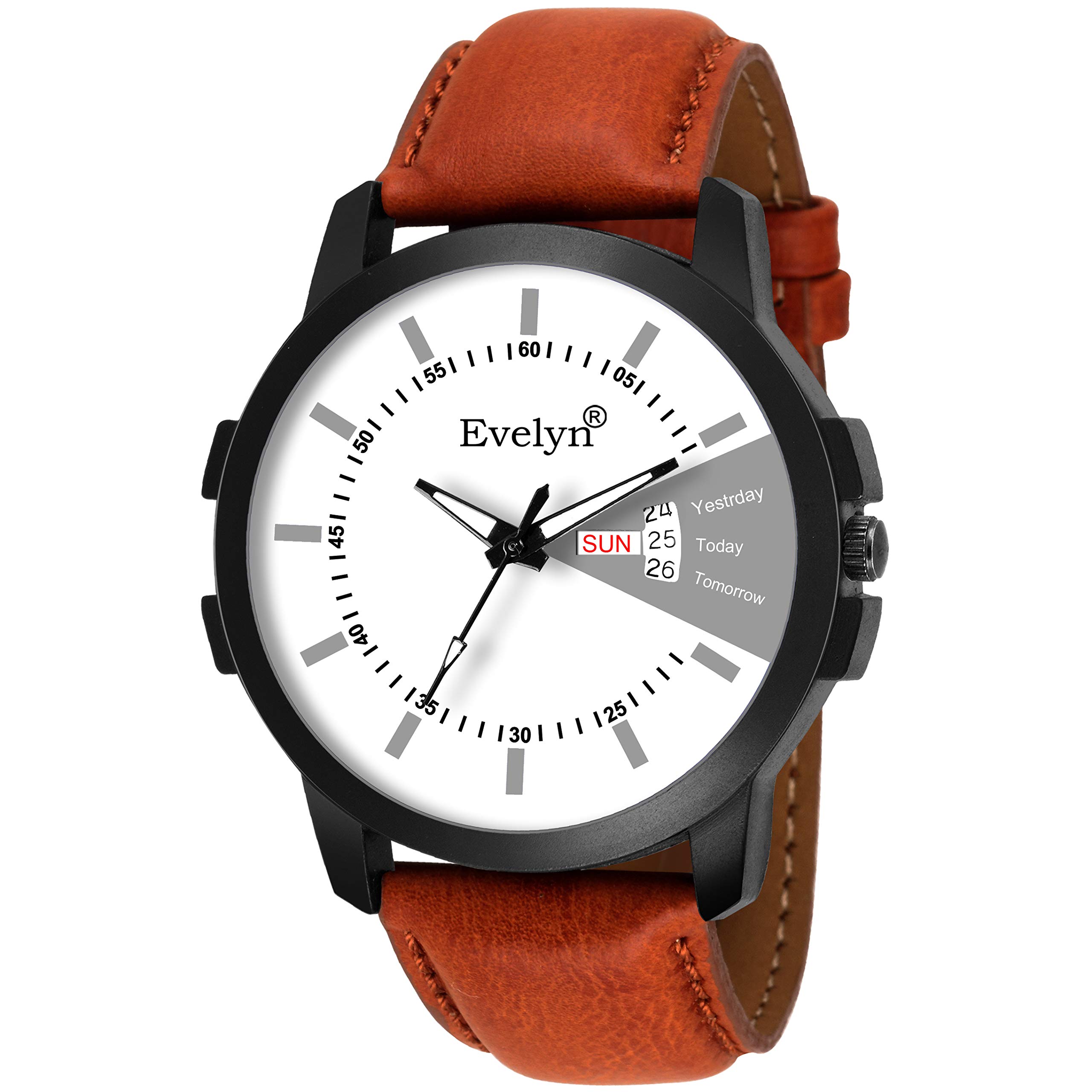 Evelyn Casual White Dial & Brown Leather Strap Analog Wrist Watch for Mens & Boys Eve-758 (B07ML724W1) Amazon Price History, Amazon Price Tracker