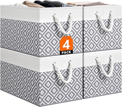 Miniatura 34 de Contenedor de almacenamiento, cesta de almacenamiento plegable para organizar, cajas de almacenamiento grandes con asas de cuerda, contenedores