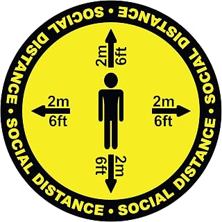 "Social Distance" Four Way Circular Durable Laminated Vinyl Floor Sign by Graphical Warehouse- Safety and Security Signage, Visual Communication Tool (17")