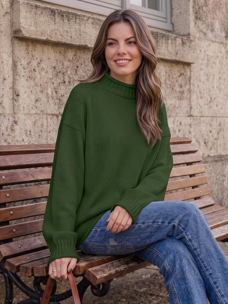 amazon ladies knitted dresses Trendy Queen Womens Oversized Sweaters Mock Neck 2026 Fall Knit Outfits LOYALTYELIGIBLE