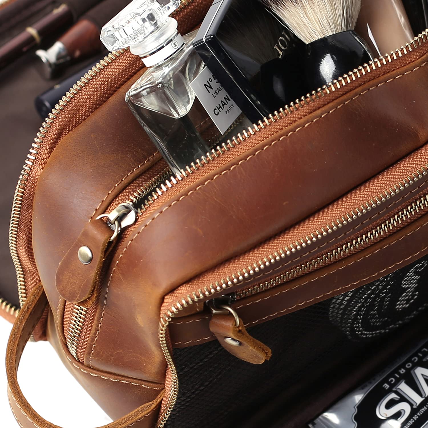 Personalisierte Leder-Kulturtasche für Herren, Reise-Rasier-Set, große Kosmetiktasche, Toilettenartikel, Badezimmer-Organizer