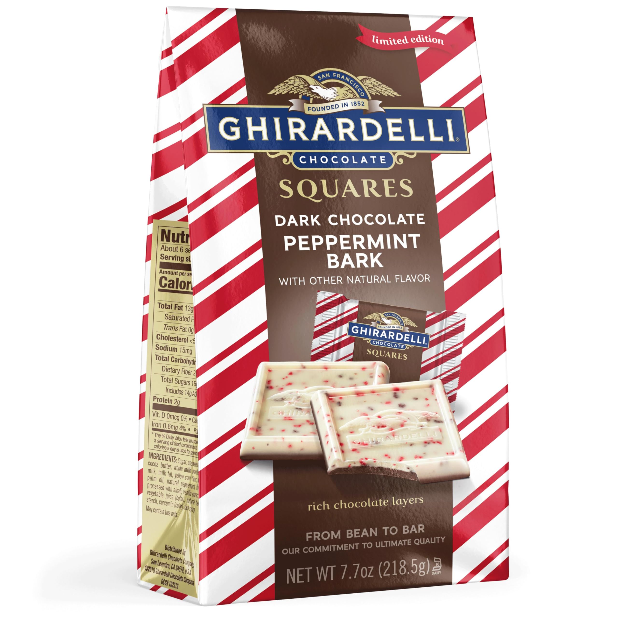 Dark Chocolate Peppermint Bark Chocolate Squares, 7.7 OZ Bag