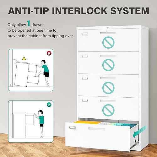Vista 96 de SISESOL Archivador lateral de 2 cajones con cerradura y estante, gabinete de almacenamiento negro de 71 pulgadas con puertas, armarios