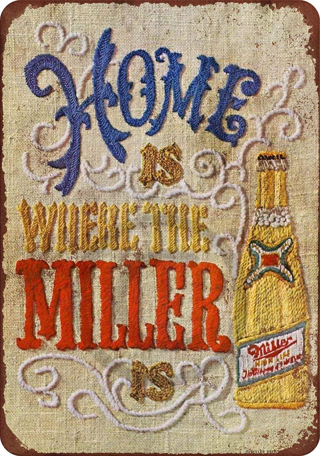 1969 Miller Beer Needlepoint Aluminum Outdoor Courtyard Decoration Sign 8x12 inch