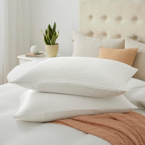 Miniatura 6 de 100% Cotton Waffle Weave Duvet Cover SetLuxury Bedding Set 3 Pieces, Super Soft and Breathable Bedding Sets for All Seasons, Natural White (White,
