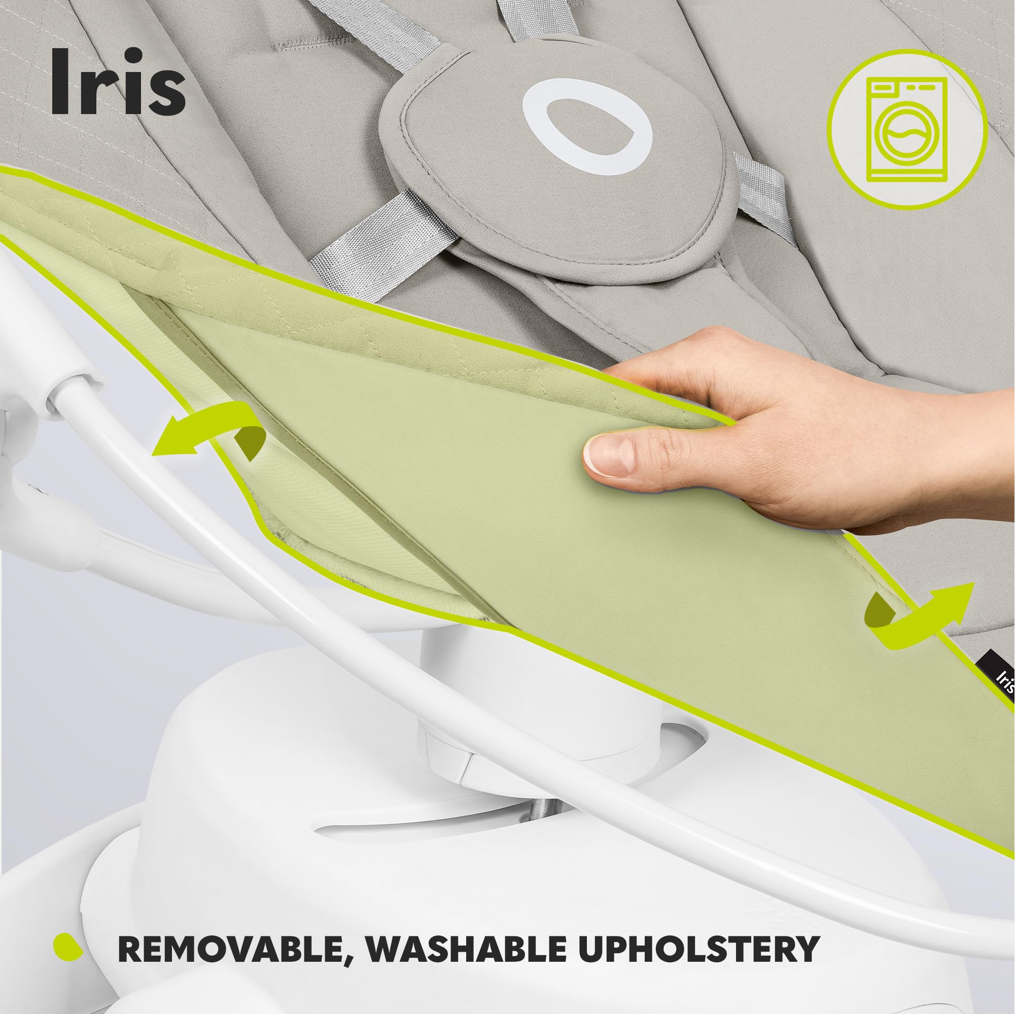 LIONELO Iris sdraietta neonati girevole su 360o per bambini fino a 9 kg Regolazione dello schienale, 5 velocità di oscillazione Cinture di sicurezza Antiscivolo, 12 Melodie Archetto con giocattolo