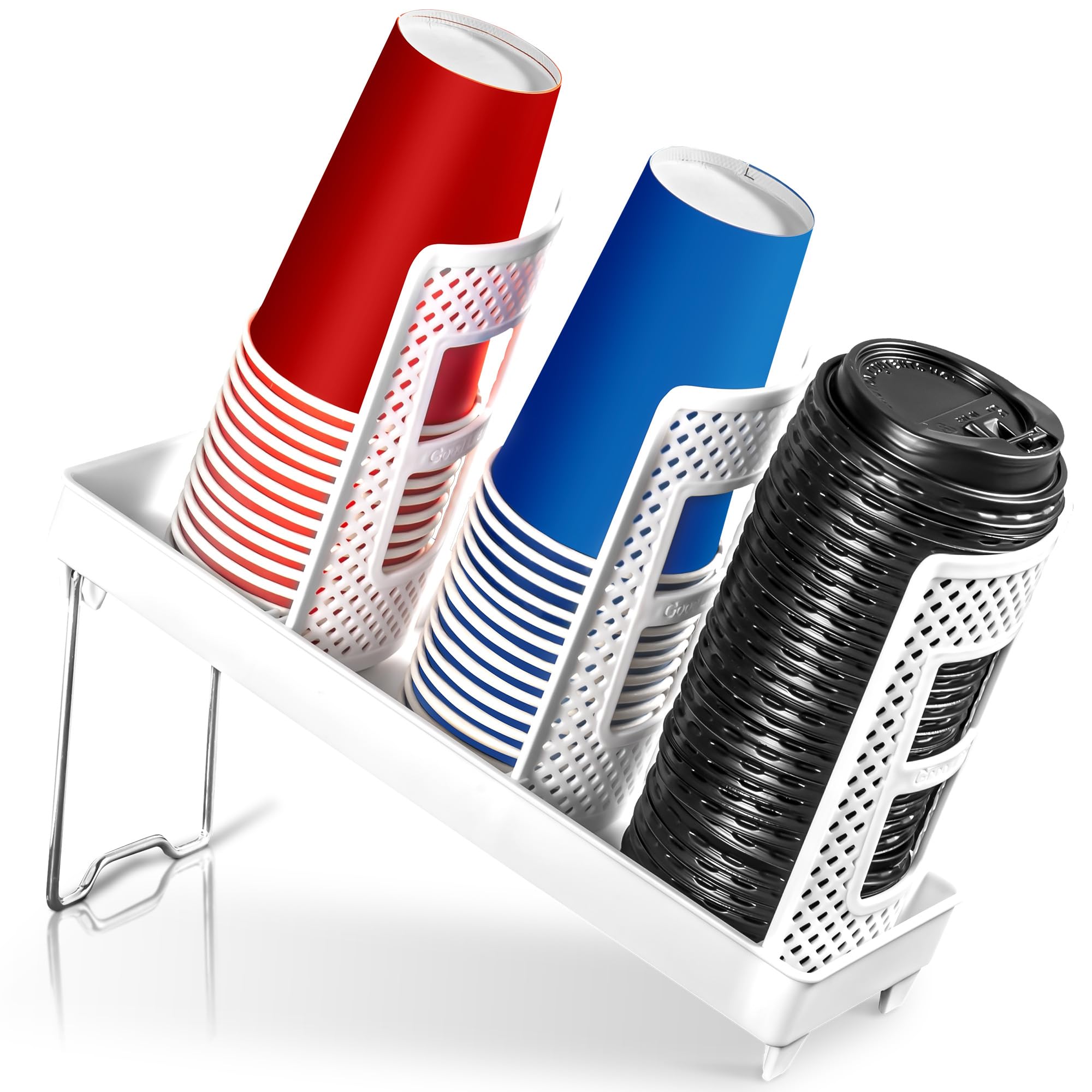 wymulot Paper Cup and Lid Holder, Disposable Coffee Cup Dispenser, 3-Slot Upright Paper Cup Dispenser for Coffee Stations, Kitchens, Bars, Restaurants