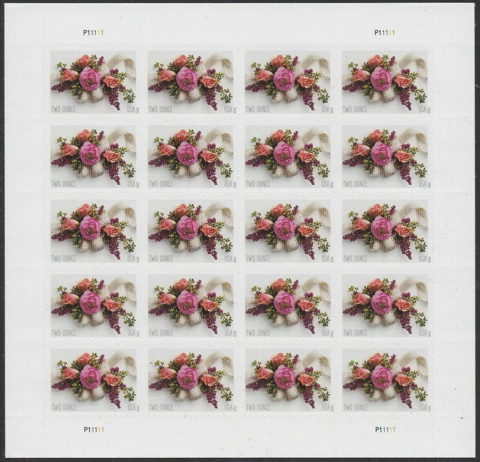 Garden Corsage Wedding Invitations Mint Sheet of 20 Two Ounce Rate Postage Stamps Scott 5458