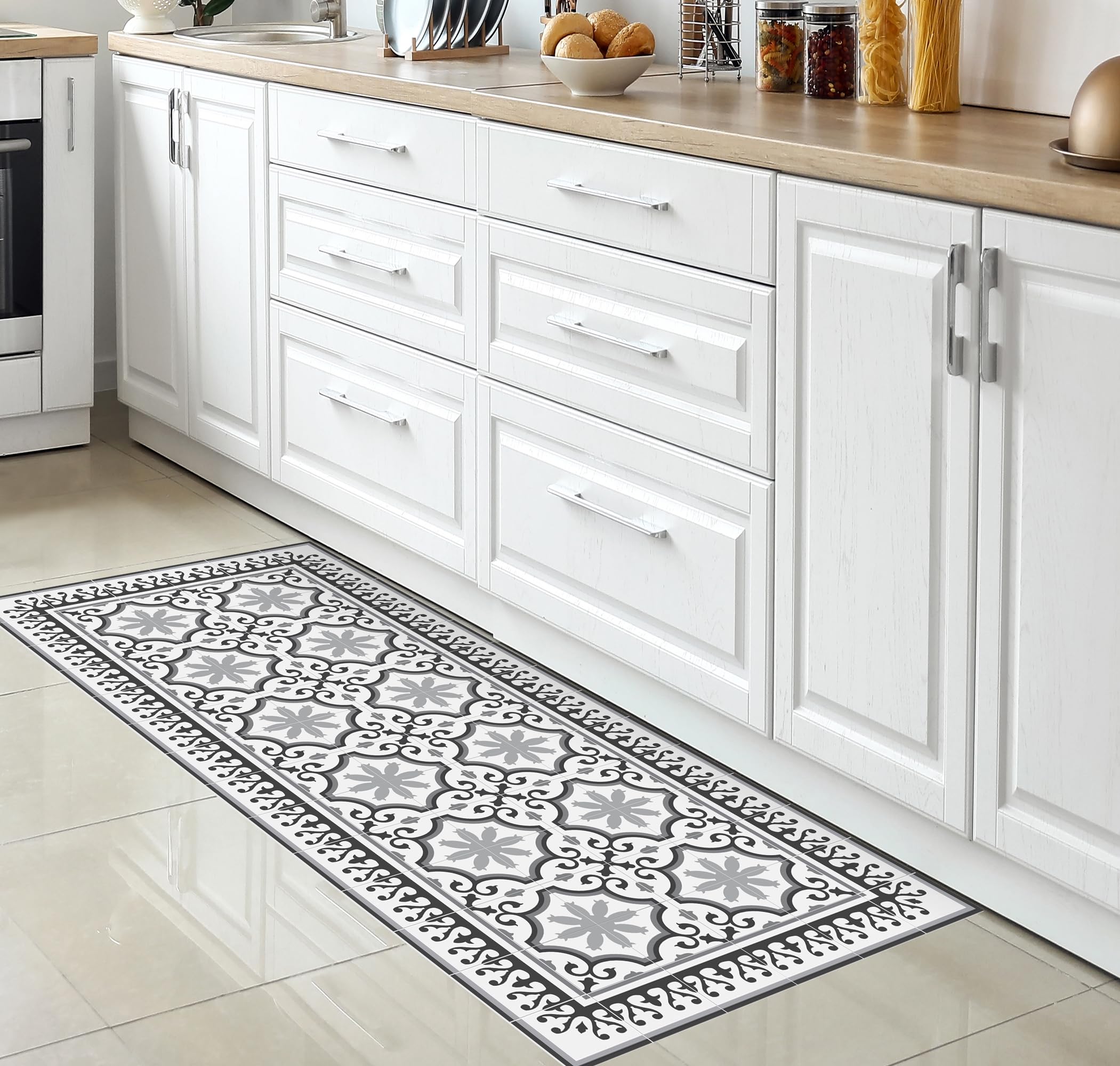VINILIKO Design | Paryski dywan winylowy 80x300 cm - antypoślizgowy, wodoodporny, zmywalny - różne rozmiary - styl hydrauliczny - dywan winylowy do salonu, kuchni