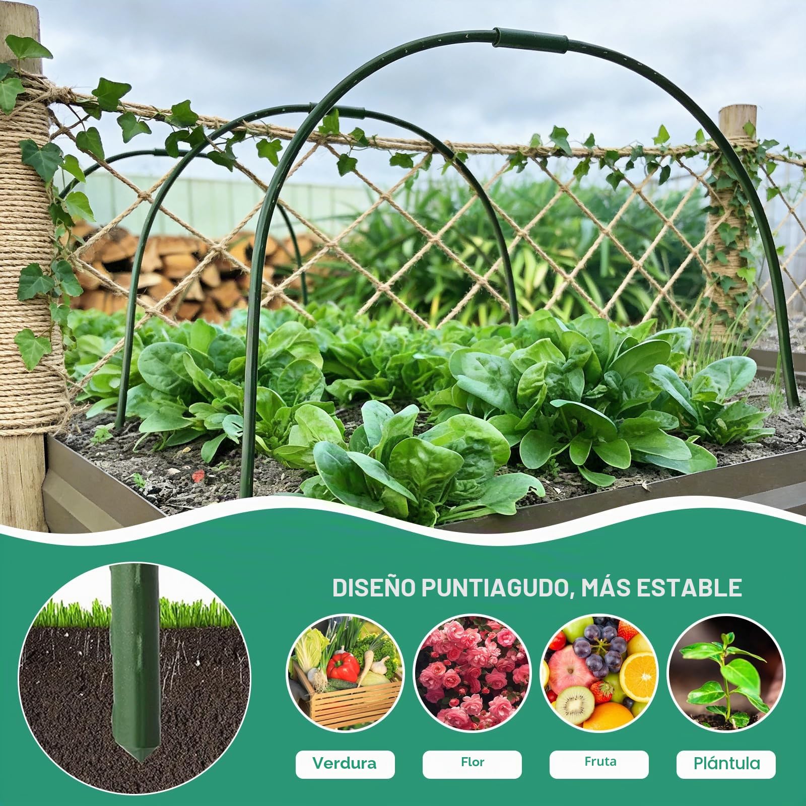 EXLECO 6Pcs Arcos para Invernadero 90 * 80cm Neumáticos de Invernadero con Clips y Malla para Plantas Aros de Soporte de Jardin Invernadero para Cultivar Túneles Soporte para Túnel de Plantas Jardín