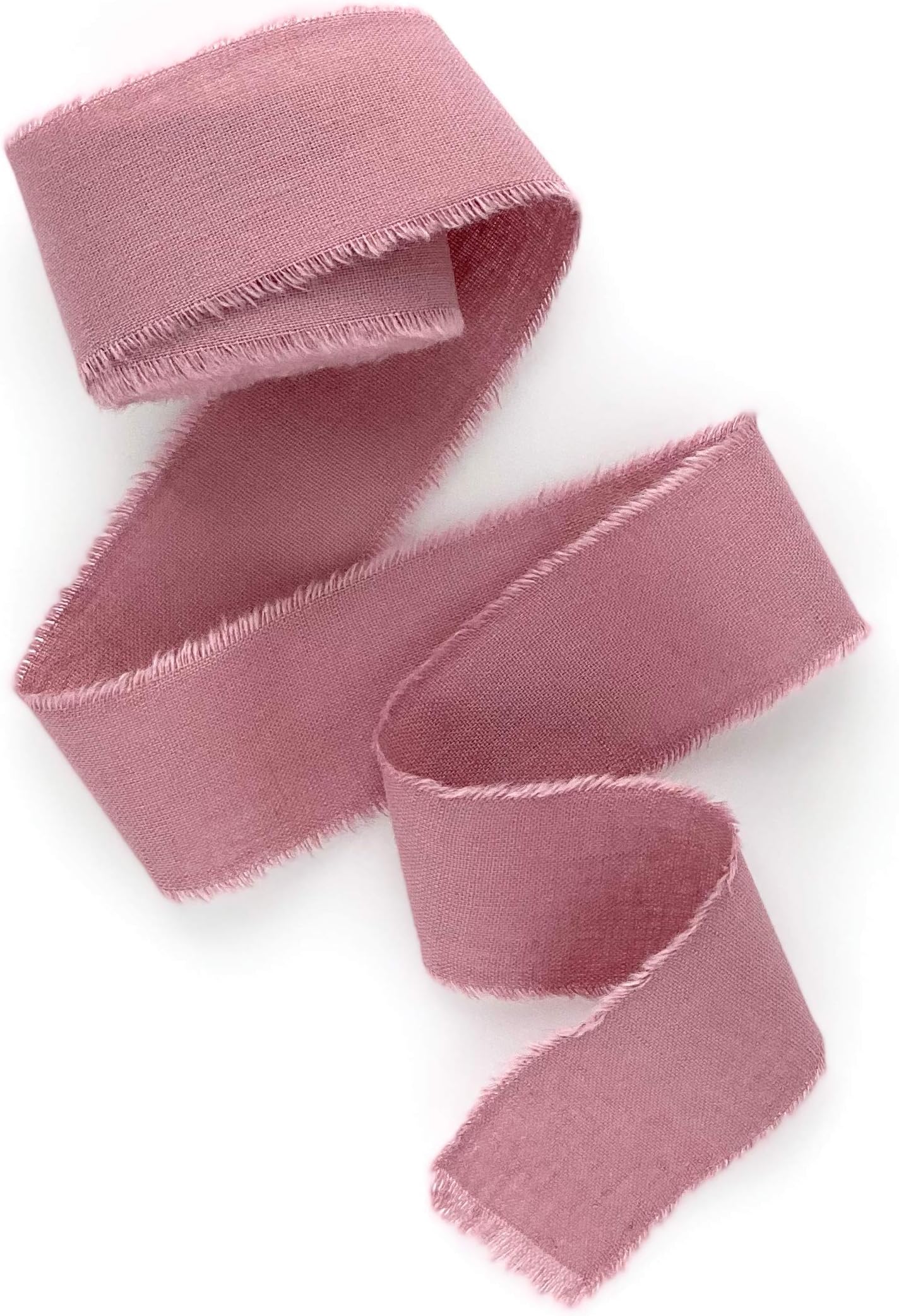 Dusty rose 1 inch wide 5 yds frayed edges handmade cotton ribbon hand dyed for Rustic wedding invitation ties favors gift wrapping Party decor bows Florist Bouquet supplies Flat lay props