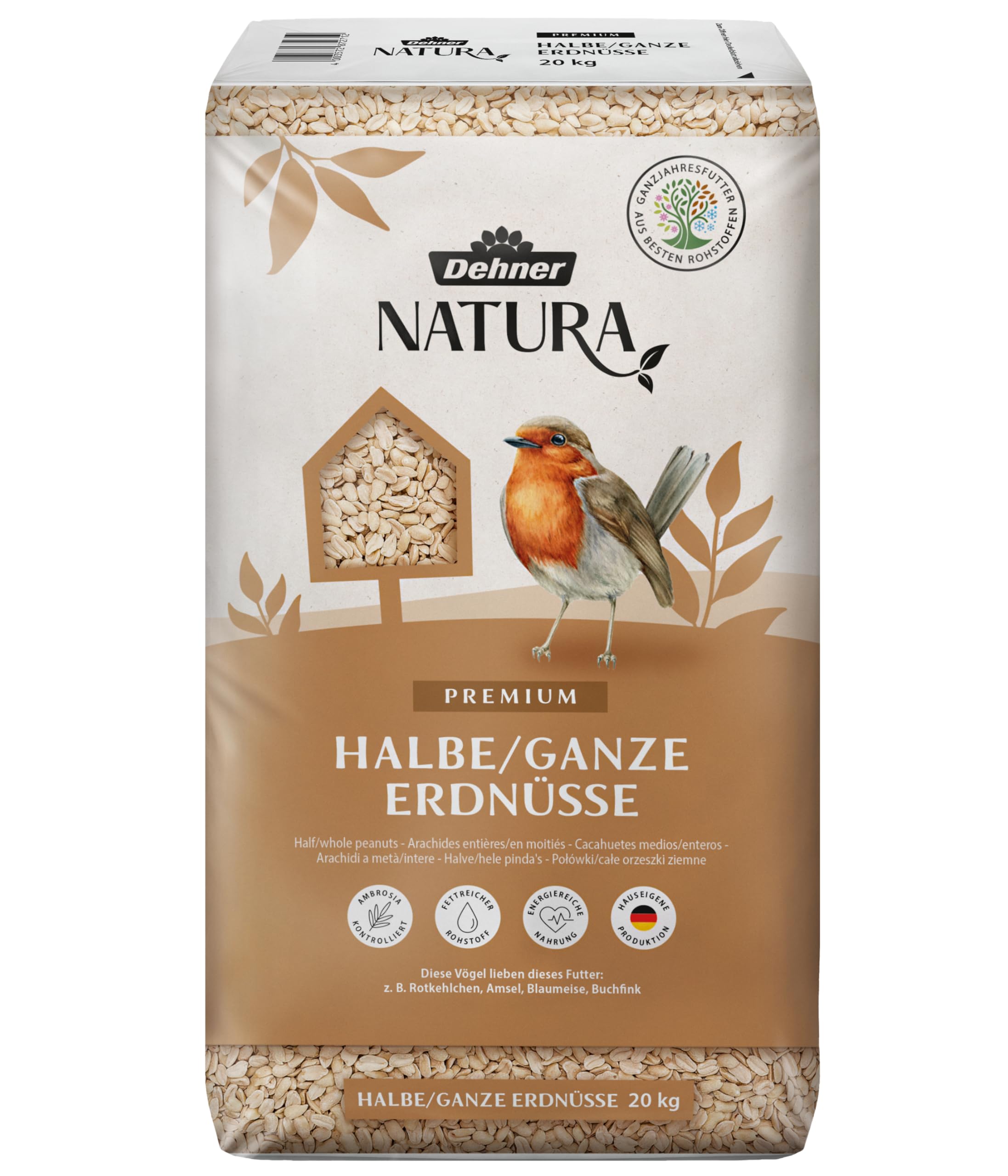 Dehner Natura Premium Nourriture pour Oiseaux Sauvages Arachides 20 kg