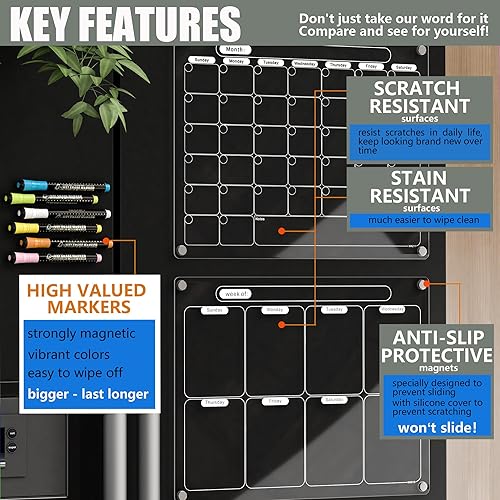 Miniatura 2 de Mag-Fancy Calendario magnético acrílico para nevera, juego de 2 calendarios de borrado en seco blanco transparente, tableros de planificación