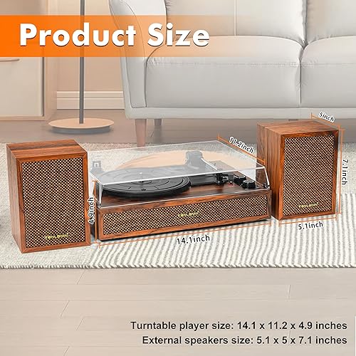 Miniatura 6 de Tocadiscos de vinilo con altavoces externos, tocadiscos estéreo vintage de 3 velocidades para discos de vinilo, entrada Bluetooth, parada automática
