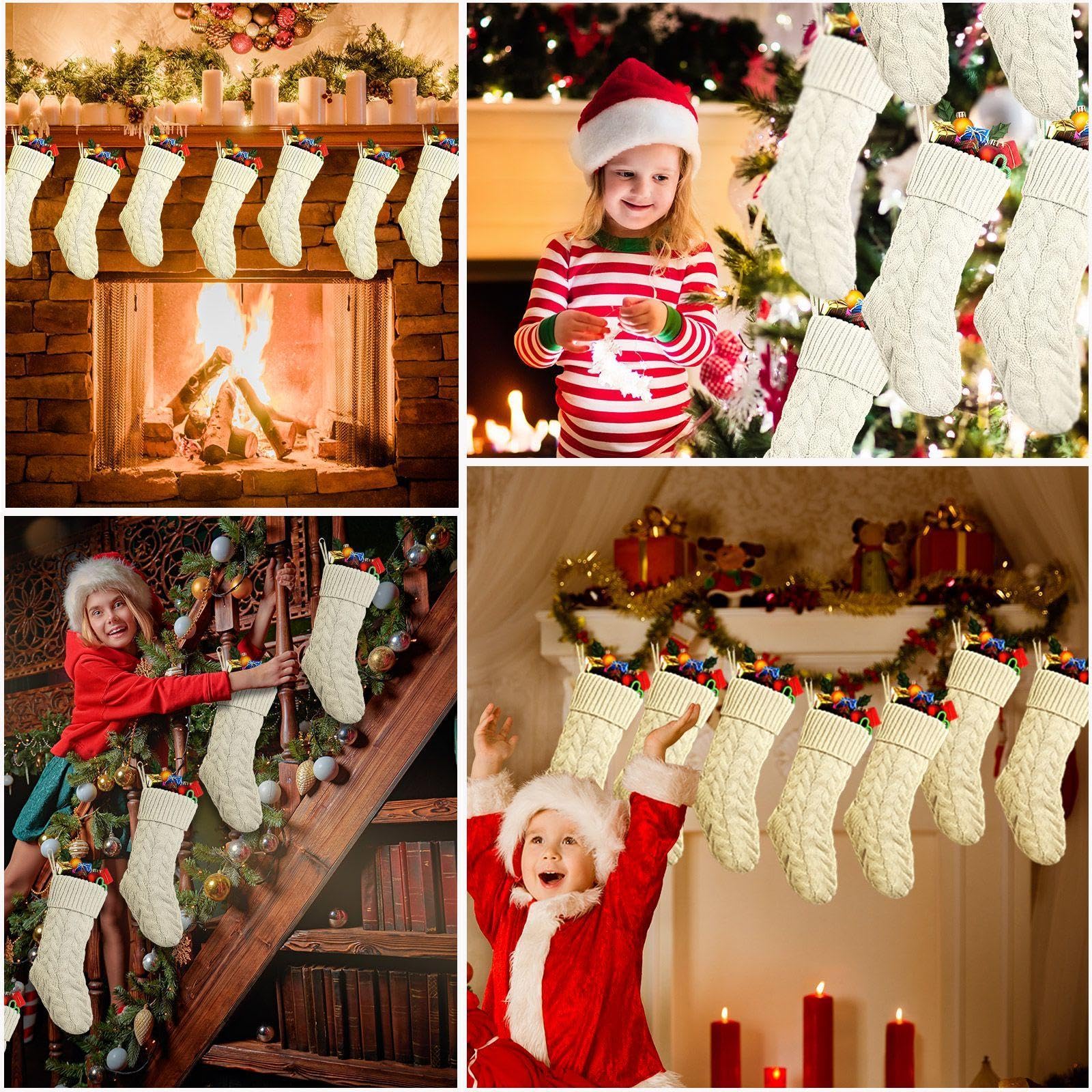 Vinsot 12 Set Christmas Stockings 18 Inches Big Cable Knitted Stockings Xmas Large Size Fireplace Stocking