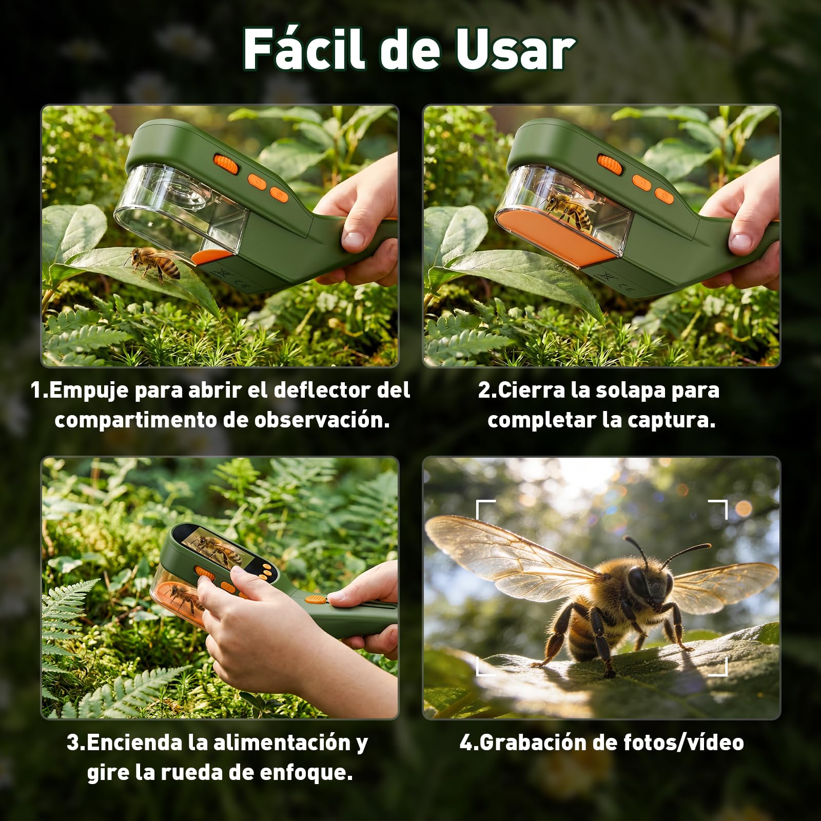 Atrapa Insectos con 500X Pantalla - Kit Explorador Niños, Kit Cazabichos con Lupa, Pinzas, Porta-Insectos,Insectos Juguete, Aire Libre Aventura Juguetes para Niños y Adultos (Verde Oscuro)