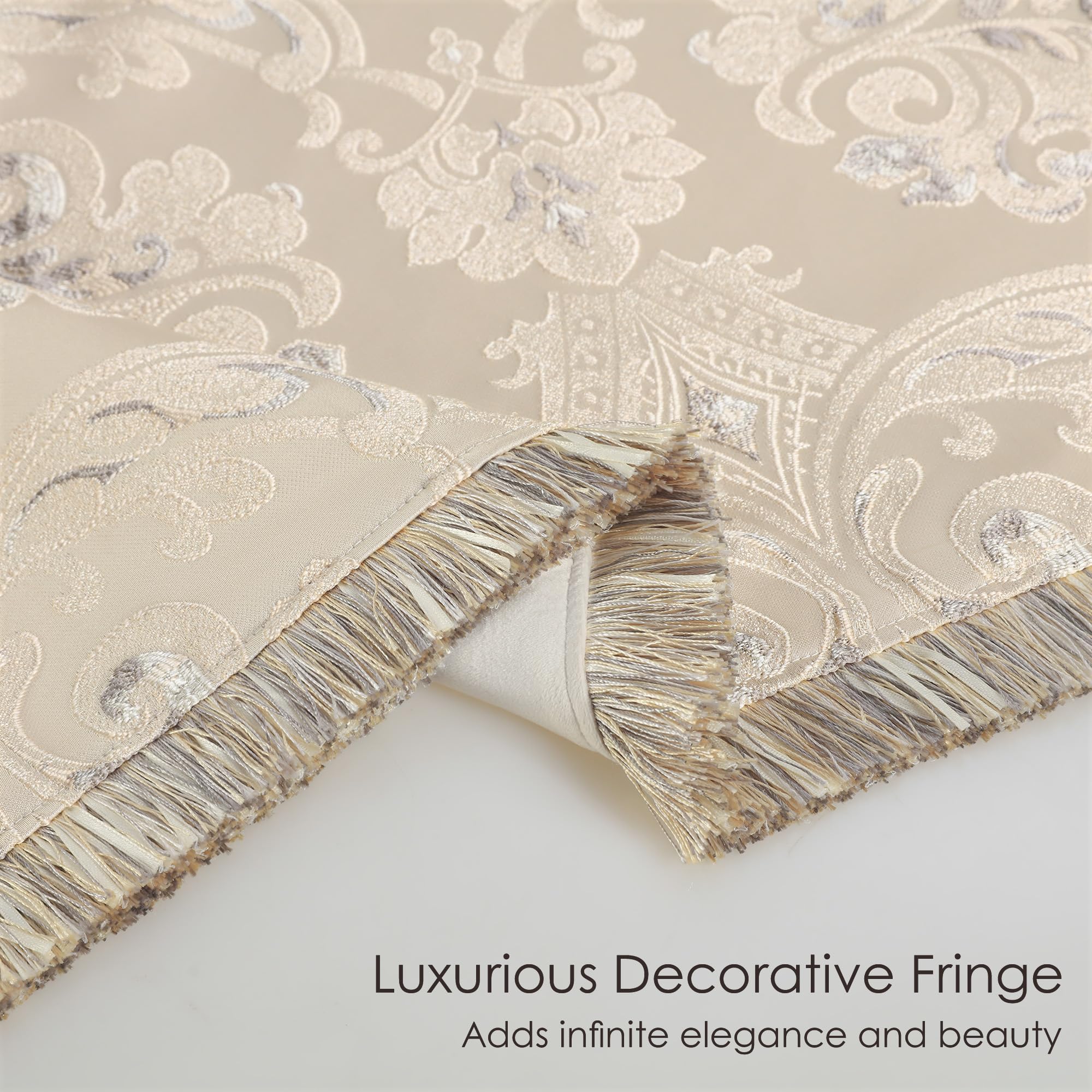 Manta Sofá de Jacquard Damasco, Manta Clásica de Lujo con Borlas para Cama Sofa Sillón Reclinable Sala de Estar Dormitorio 132x182cm (Beige)