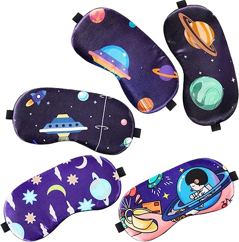 Geyoga 5 máscaras para dormir para niños, planeta para niños, cubrebocas espaciales para los ojos vendados, sombra de ojos para niños, sombra de