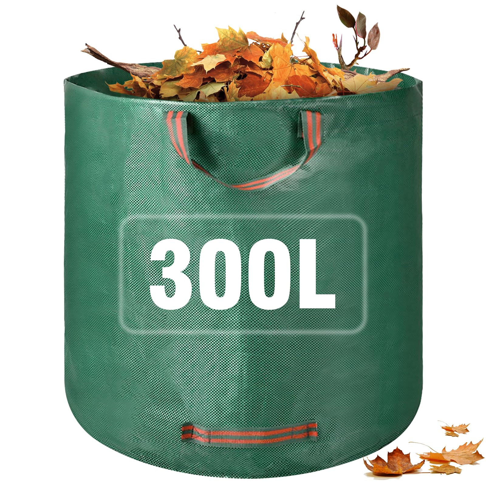 Bolsas de basura de jardín, resistentes, 300 L, reutilizables, con asas, bolsas grandes de basura verdes para desechos de patio, esquejes de hierba, colección de hojas de basura