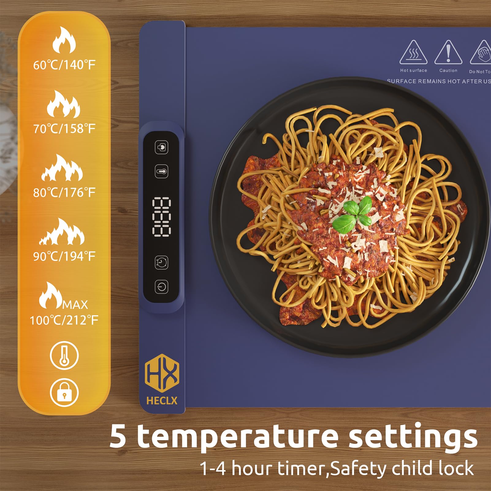 HX HECLX Warming Mat for Food Silicone,Electric Warming Trays Heating Mat for Food Warming Pads,Hot Plates Food Warmer Mat to Keep Food Warm for Countertop Chefman Kitchen Adjustable Temper, Navy Blue