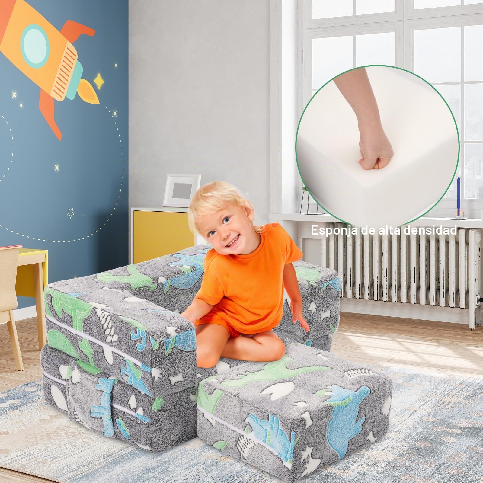 Sofá Infantil Plegable, sofá Cama, extraíble y Lavable, Mini sofá de Juegos para habitación Infantil, sillón Infantil, Gris, 69 x 49 x 33 cm