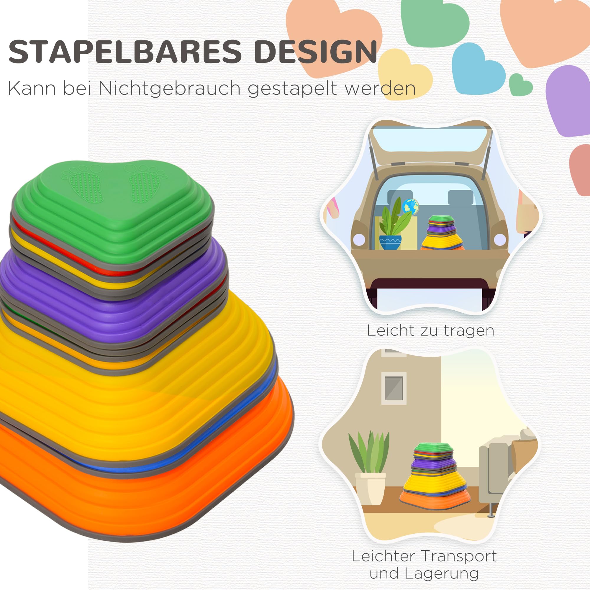 AIYAPLAY Balanciersteine für Kinder 11 Stück Rutschfeste Stapelsteine in Herzform Sensorisches Spielzeug für Kinder 3-8 Jahren Trittsteine für Gleichgewicht, Motorik & Fantasie, Drinnen Draußen