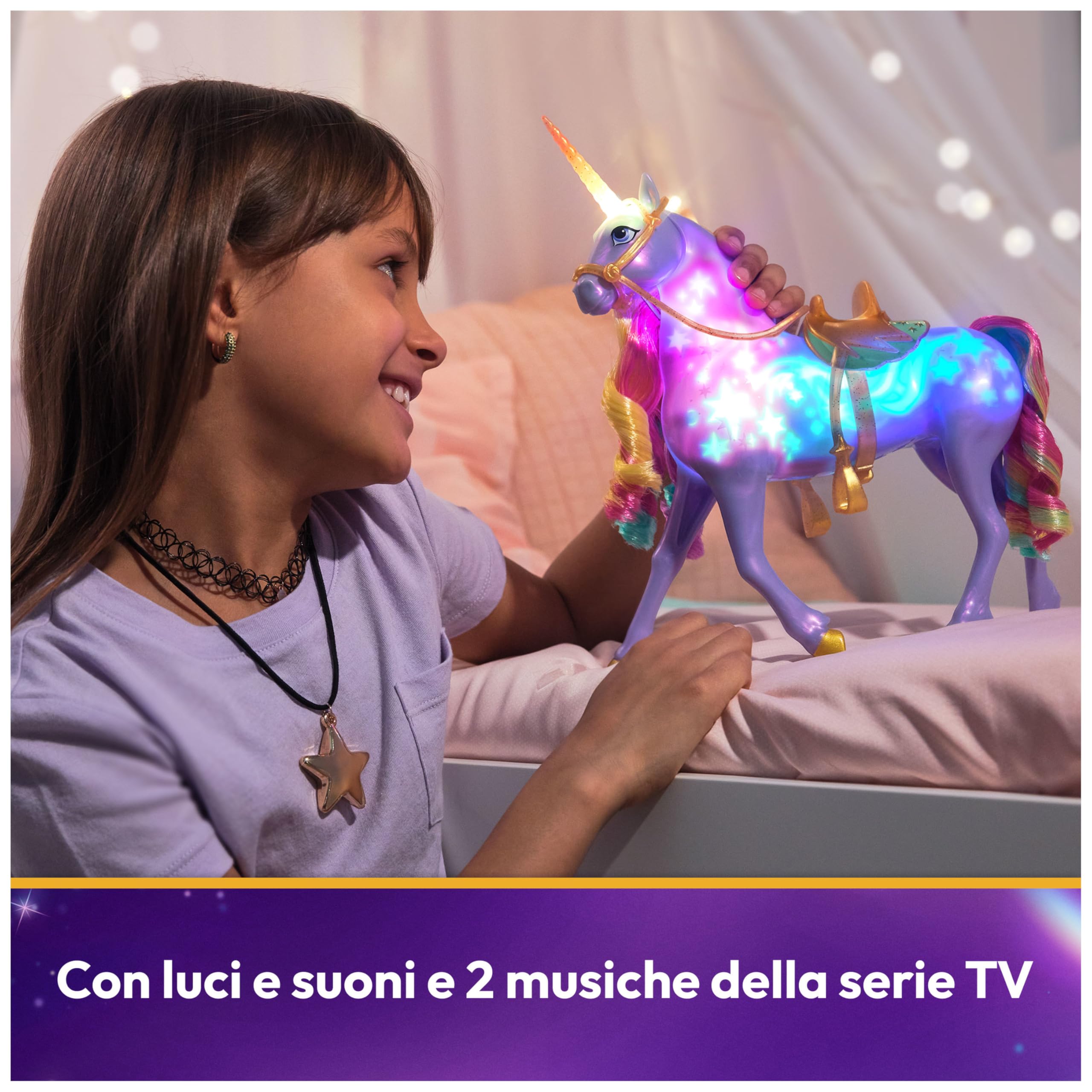 Unicorn Academy, Unicorno Wildstar Interattivo, Magica Luce dell’Arcobaleno, con Luci, Suoni e Musica, per Bambine, 4+ Anni