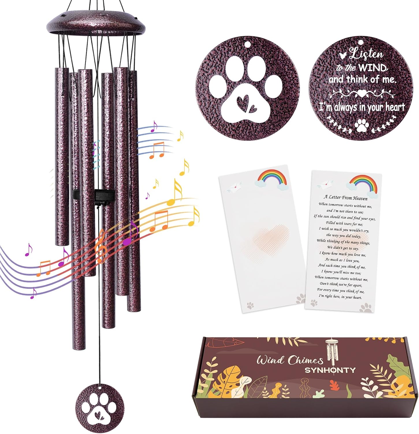 Pet Memorial Gifts for Loss of Dog, 25 inch pet Memorial Wind Chimes, Loss of Dogs Sympathy Gift, Dog Remembrance Gift, Bereavement Gifts Dogs, in Memory of Pets Wind Chimes for Outside Garden
