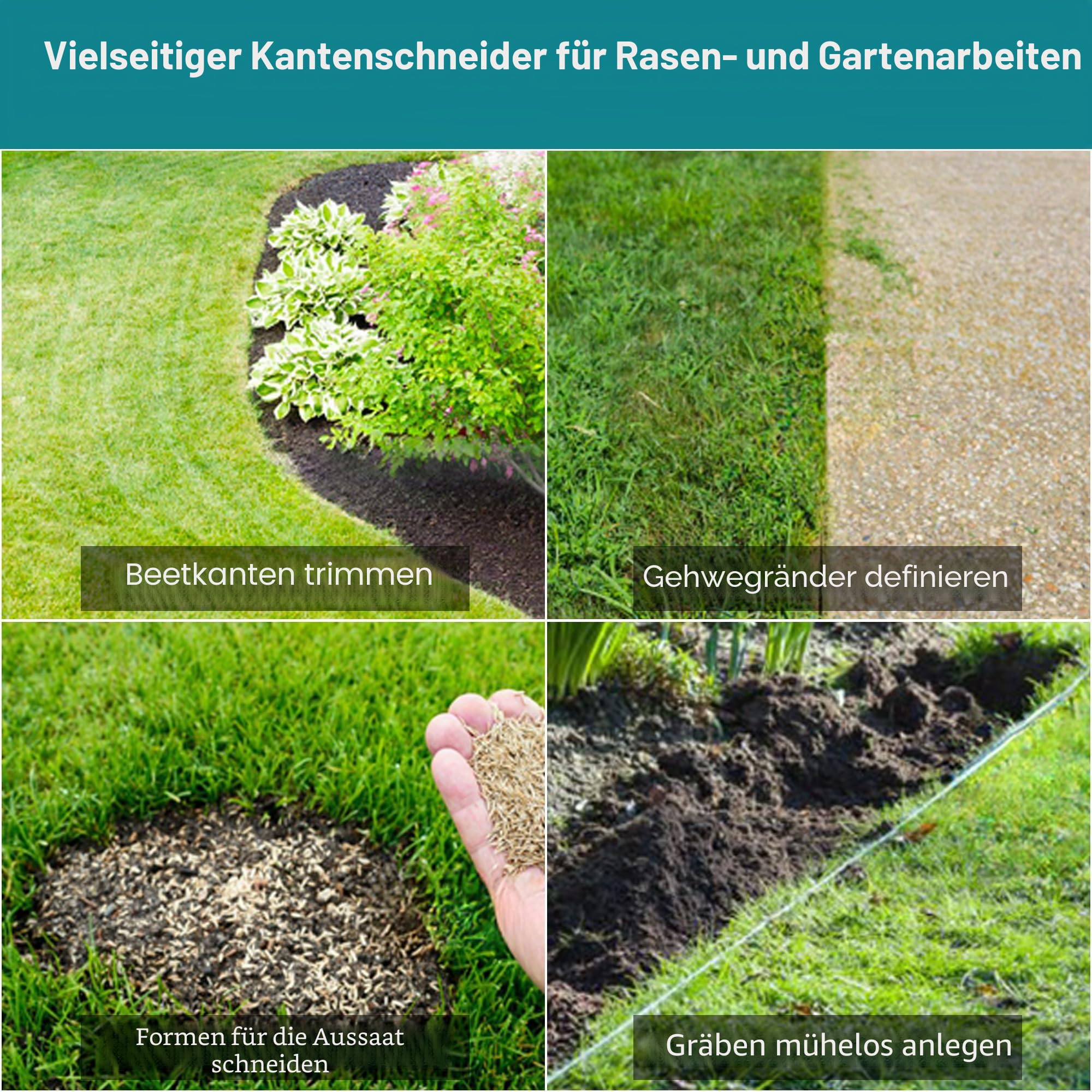 Einteiliger Rasenkantenstecher 100cm mit Federstahl-Sägezahnklinge Manueller Kantenschneider Rostfrei Halbmond-Rasenkantenschneider mit Gummigriff für Rasenpflege Garten Beet