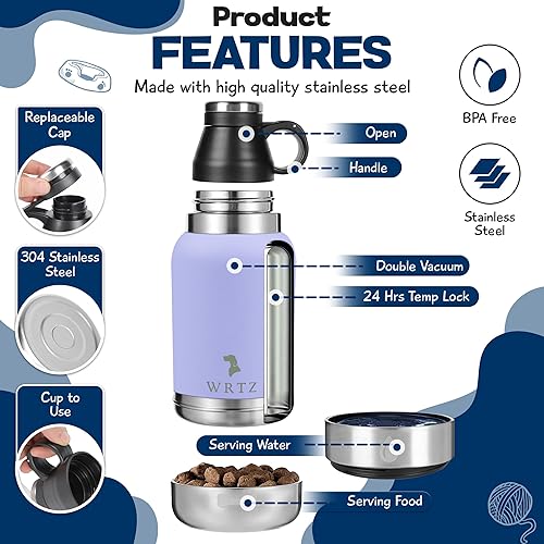 Miniatura 6 de Botella de agua portátil para perros con 2 cuencos de agua extraíbles para perros, botella de agua de acero inoxidable aislada a prueba de fugas,