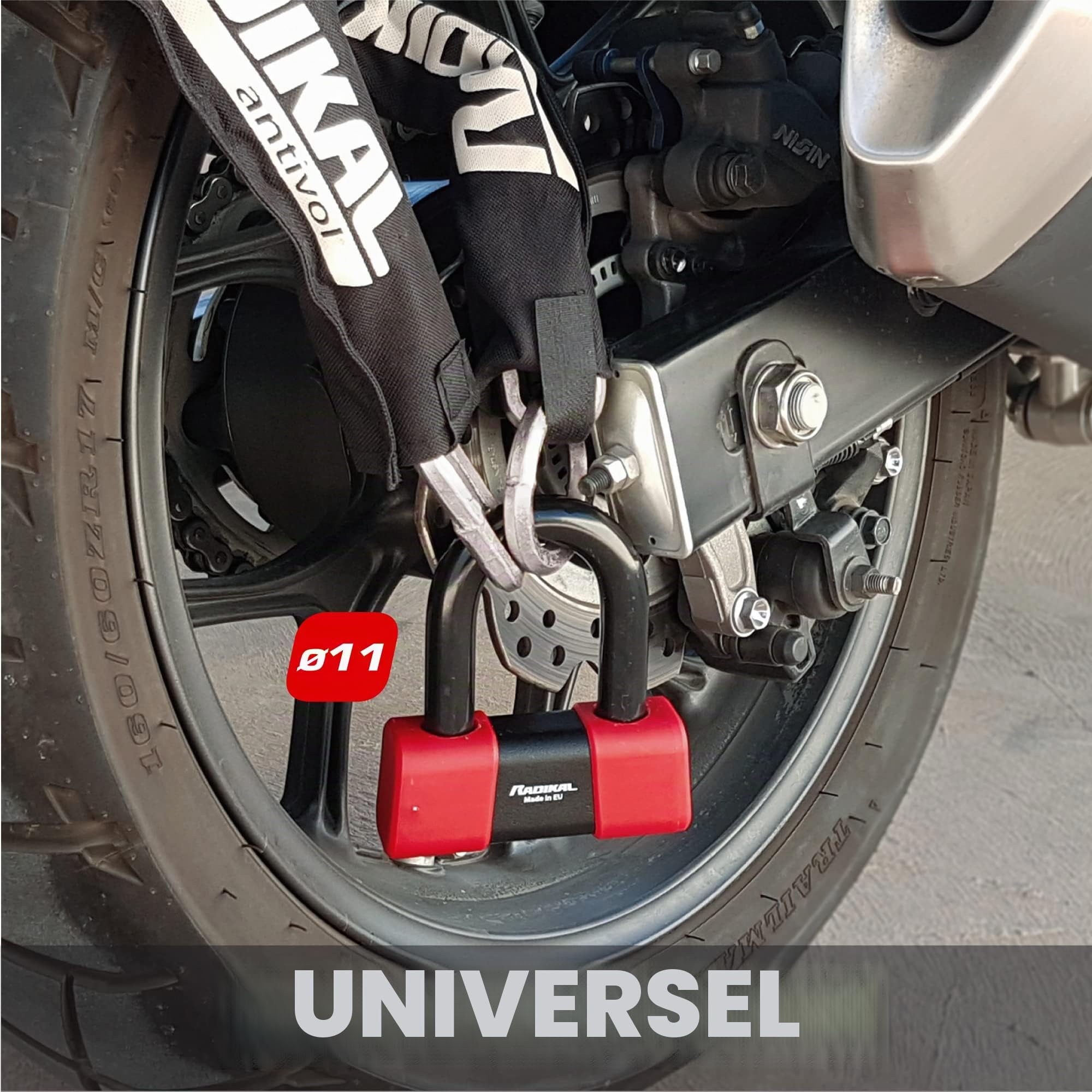 Radikal RK11120L Chaîne de Sécurité Chaîne Antivol Robuste Moto Acier Cimenté Ø 11 Hexagonal, boucle 120 cm