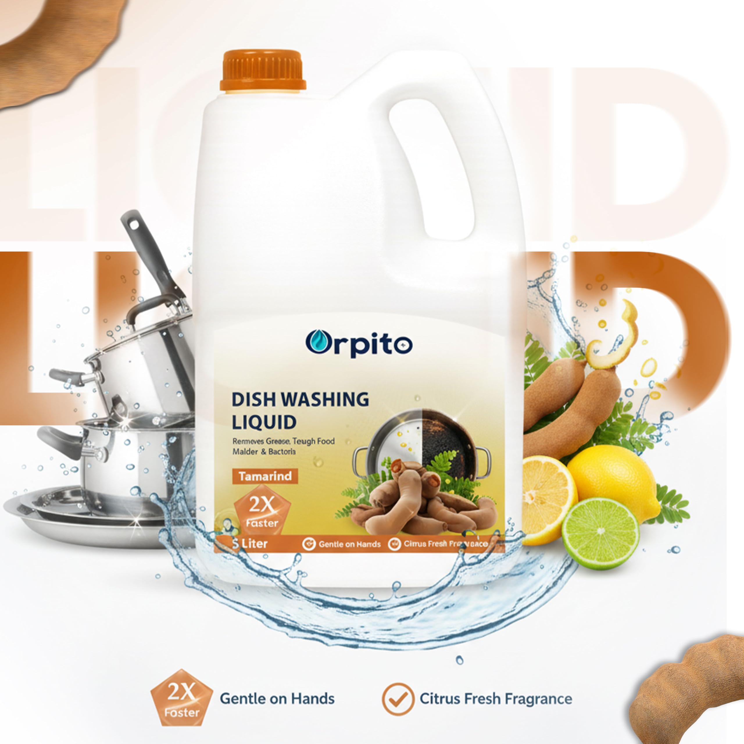 ORPITO Dishwash Gel Yellow Lemon & active salt, Refreshing, Antibacterial, Leaves no residue,Fast Cleaner for all types of Utensils, Dishwasher Liquid, Refill Can (5L) (1, MANGO YELLOW) 3